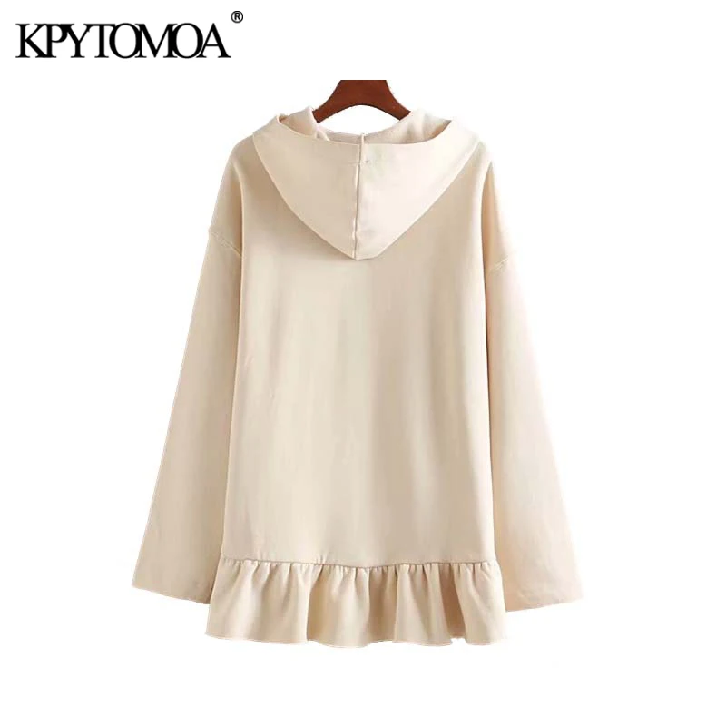  Vintage Sweet Ruffles Loose Hooded Sweatshirts Hoodies Women 2020 Fashion Long Sleeve Solid Female 