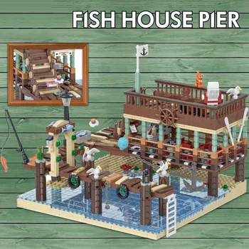 

21310 Idea City Street View The Old Fishing Store Modular Buildings 16050 Creator Fish House Pier Model Building Blocks Kid Toys