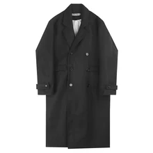 Зимнее мужское длинное пальто Тренч оверсайз шерстяное пальто парка с капюшоном Деловая одежда толстая верхняя одежда