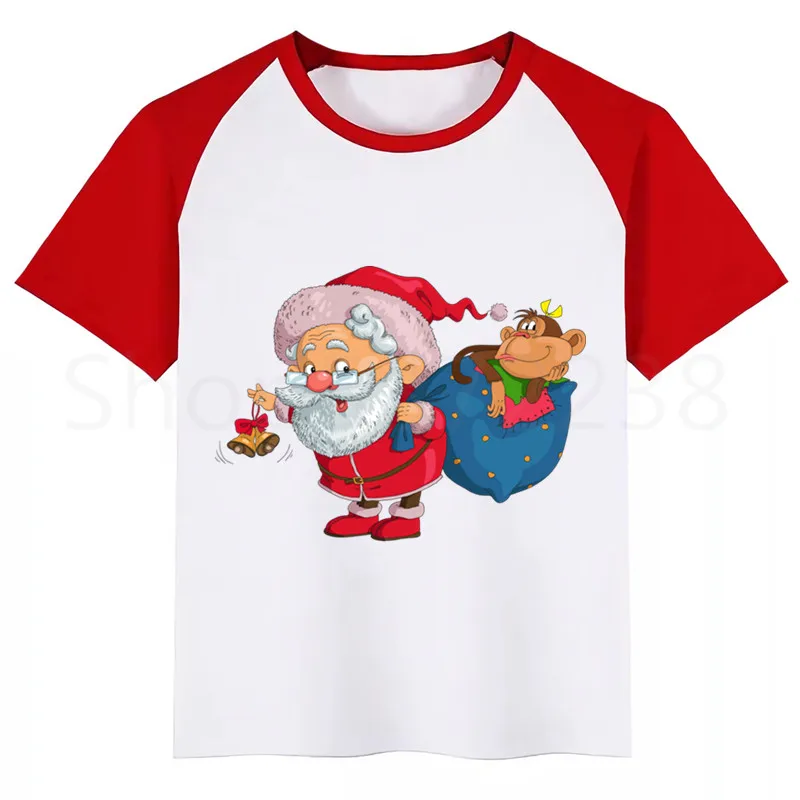 Рождественский подарок для маленьких девочек; футболка с Сантой; Летние повседневные футболки для мальчиков; Детские Модные топы; летняя футболка для девочек - Цвет: RedA