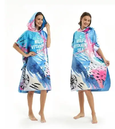 Новая мода быстрая сушка микрофибры Печать пеленания халат банное полотенце открытый с капюшоном пляжное пончо полотенце s купальный костюм плащ - Цвет: D
