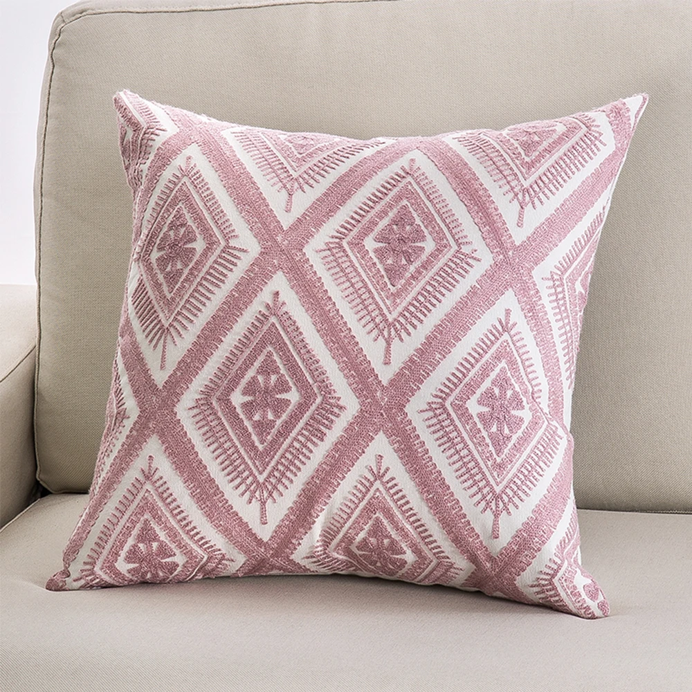 45X45CM Embroidered Cushion Cover Cotton Canvas Square Pillow Cover Geometry Pattern Pillowcase 1PC Flower Pillowcase Polyester