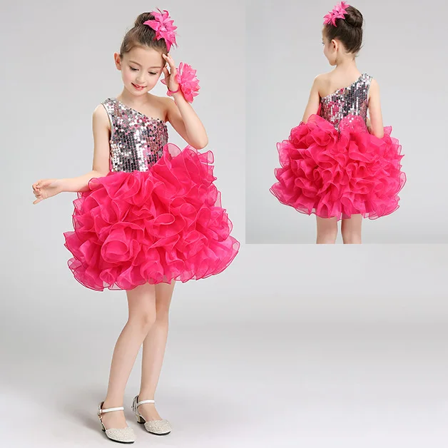 Enfant Robe De Mariage/Детские праздничные платья желтого цвета на одно плечо с бусинами и цветами для девочек; праздничные платья из тюля для маленьких девочек - Цвет: hot pink