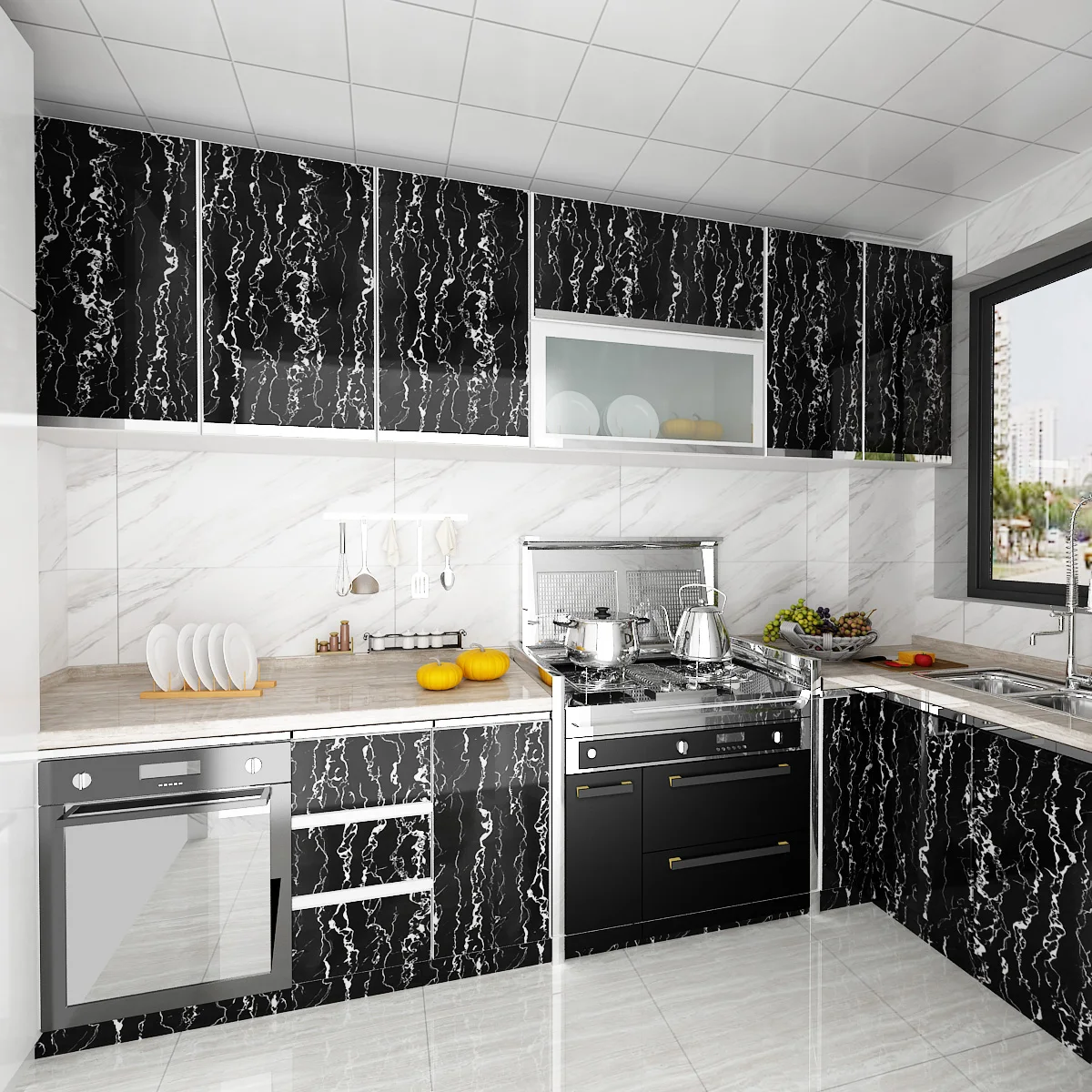1M/2m Marble Waterproof Countertop Wall Stickers Vinyl Self Adhesive Wallpapers Decorative Film Kitchen Cabinets Contact Paper