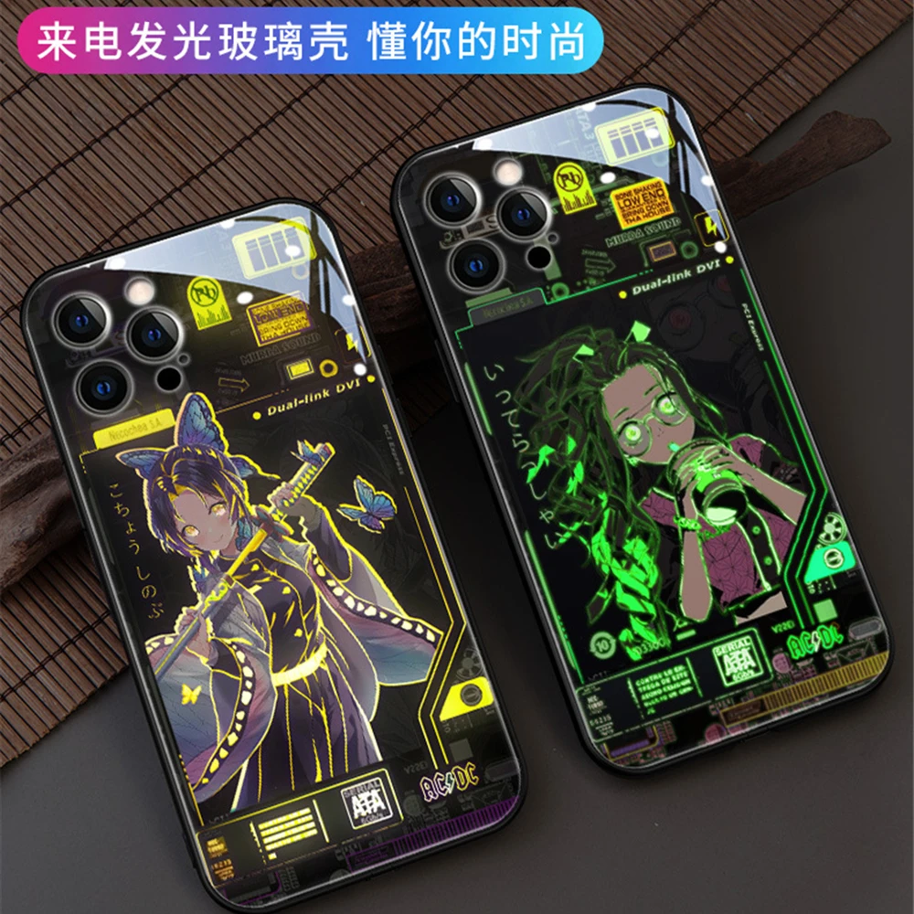 

2023 New Arrive Cartoon Glass Smart Control Incoming LED Luminous Flash Light Up Phone Case For XiaoMi 11 12 13 Pro Ultra RedMi