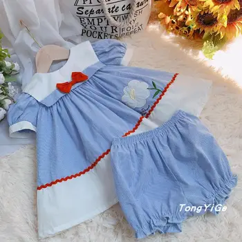 

2PCS Summer New Baby Girls Clothes Embroidery Print Vintage Spanish lolita Dress Birthday Party Cute Dress for Girls Y3040
