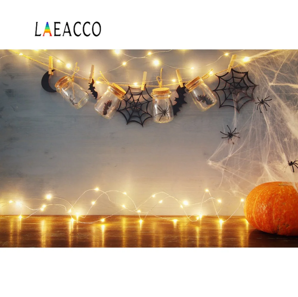 Фоны Laeacco для Хэллоуина фотостудия с тыквой лампочкой Паучьей сеткой бутылкой