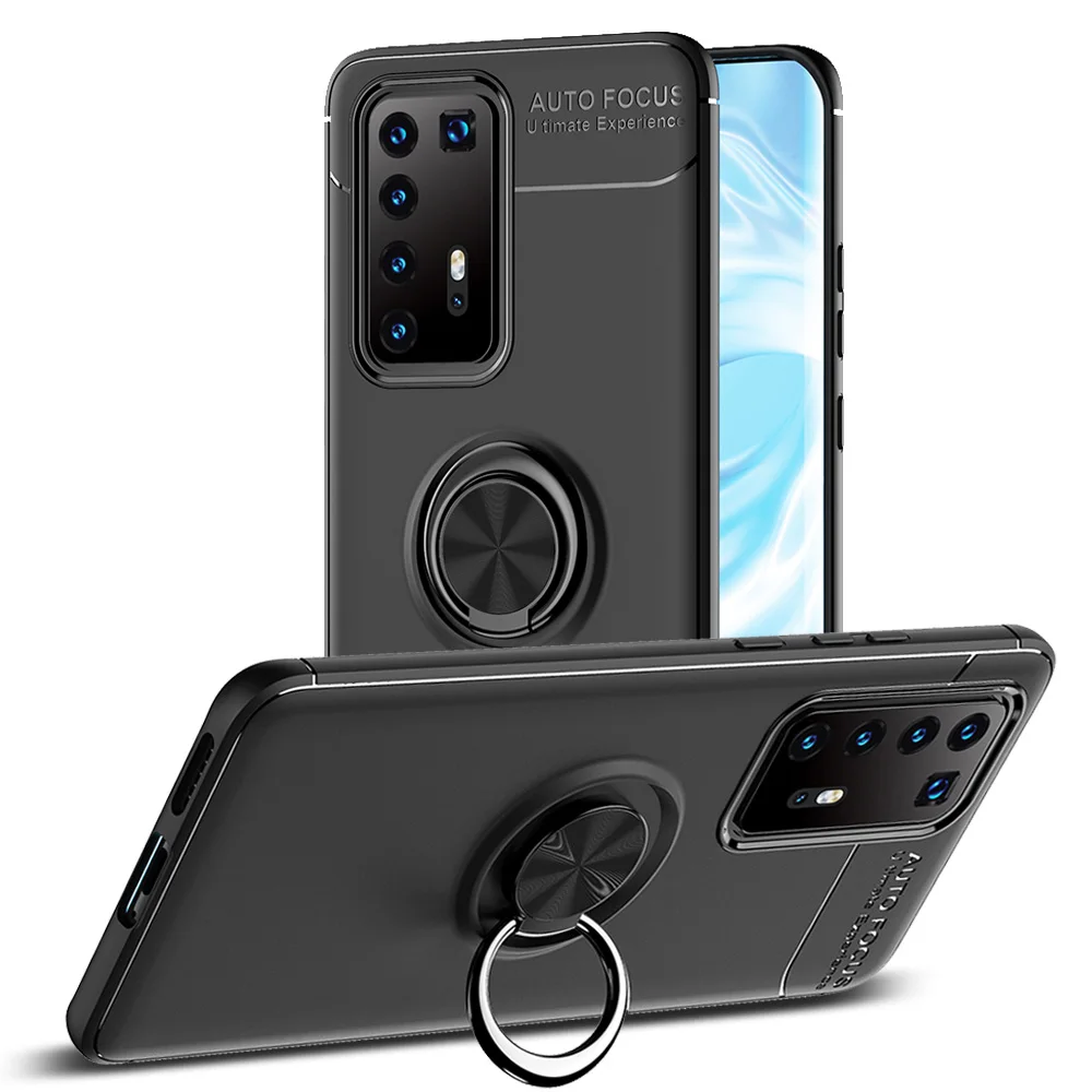 P40 Case For Huawei Pro Plus Car Holder Stand Magnetic Bracket TPU Cover P 40 + Wite Finger Ring Capa | Мобильные телефоны и