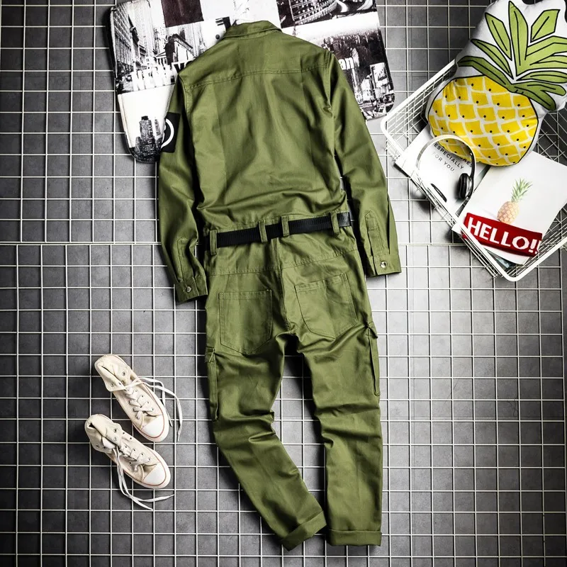 Fashion Mens Hip Hop One Piece Cargo Jumpsuit Long Sleeve Streetwear Man Joggers Bib Overalls Sashes Pockets Work Rompers Pants | Мужская
