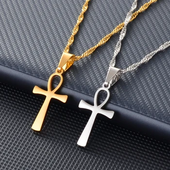

Anniyo Small Cross Pendant Ankh Necklace Woman Girls Gold Color/Silver Color African Charm Jewelry Egypt Nile Key Chain #165821