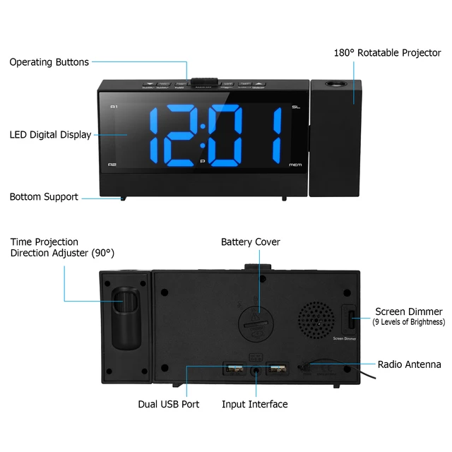 Projection Clocks Projection Alarm Clock, Digital Clock Large