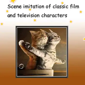 

5D Handmade Diamond Painting Round Diamond Animal Cat Cute Simple Funny DIY Adorable Living Room Bedroom Cafe Office Decoration