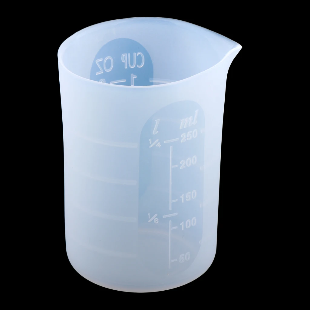 250ml Clear Silicone Reusable Mixing Measuring Cup Liquid Epoxy Resin
