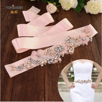 

TOPQUEEN Wedding Dress Accessories Belt Women Party Belt Rhinestone Beads Flower Bridal Belts Pink Maternity Belt S419-R