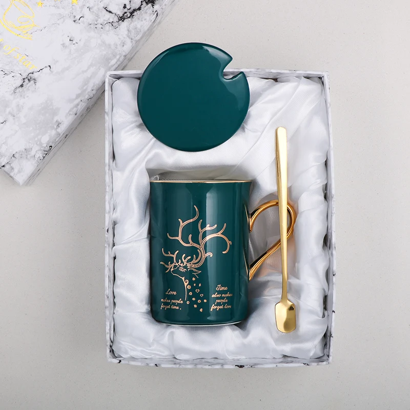 Нордический INS костяной фарфор Золотая чашка с покрытой ложкой пара чашка Подарочная коробка набор с простой офисной кофейной чашкой - Цвет: Love 520