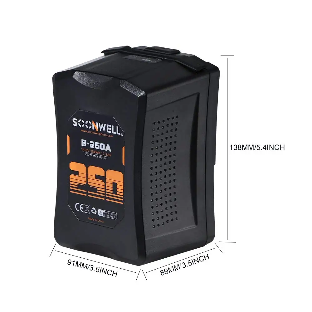SOONWELL Compact 250Wh литий-ионный аккумулятор с золотым креплением с выходом D-tap, usb-выходом для DSLR камеры, BMPCC, RED, ARRI
