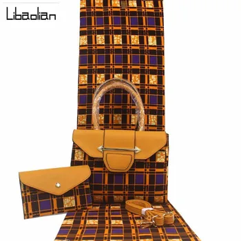 

2020 African wax bag set,high quality real wax fabric 6 yards 100% cotton print wax Fashion women's handbag for party F201-2