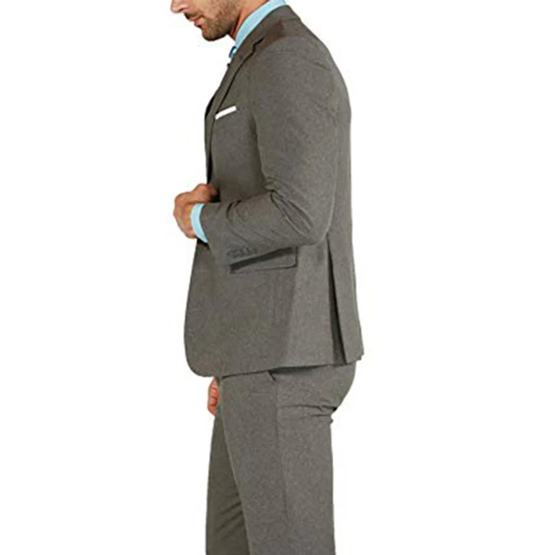 Grey Men Suits Double Breasted 2 Pieces(Jacket+Pants) Peaked Collar Slim Fit Suits for Wedding Dinner Party Tuxedos