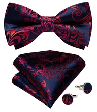 

Classic Wedding Bow Tie Set for Man Silk Red Pre-tied Bowties Cufflinks Pocket Square 3PCS Set for Party Men's Butterfly Knot
