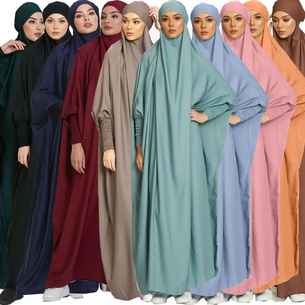 

pleated abaya jilbab One Piece Prayer Dress Hooded Abaya Sleeve Islamic Clothing Dubai Saudi Black Robe Turkish Modesty Ramadan