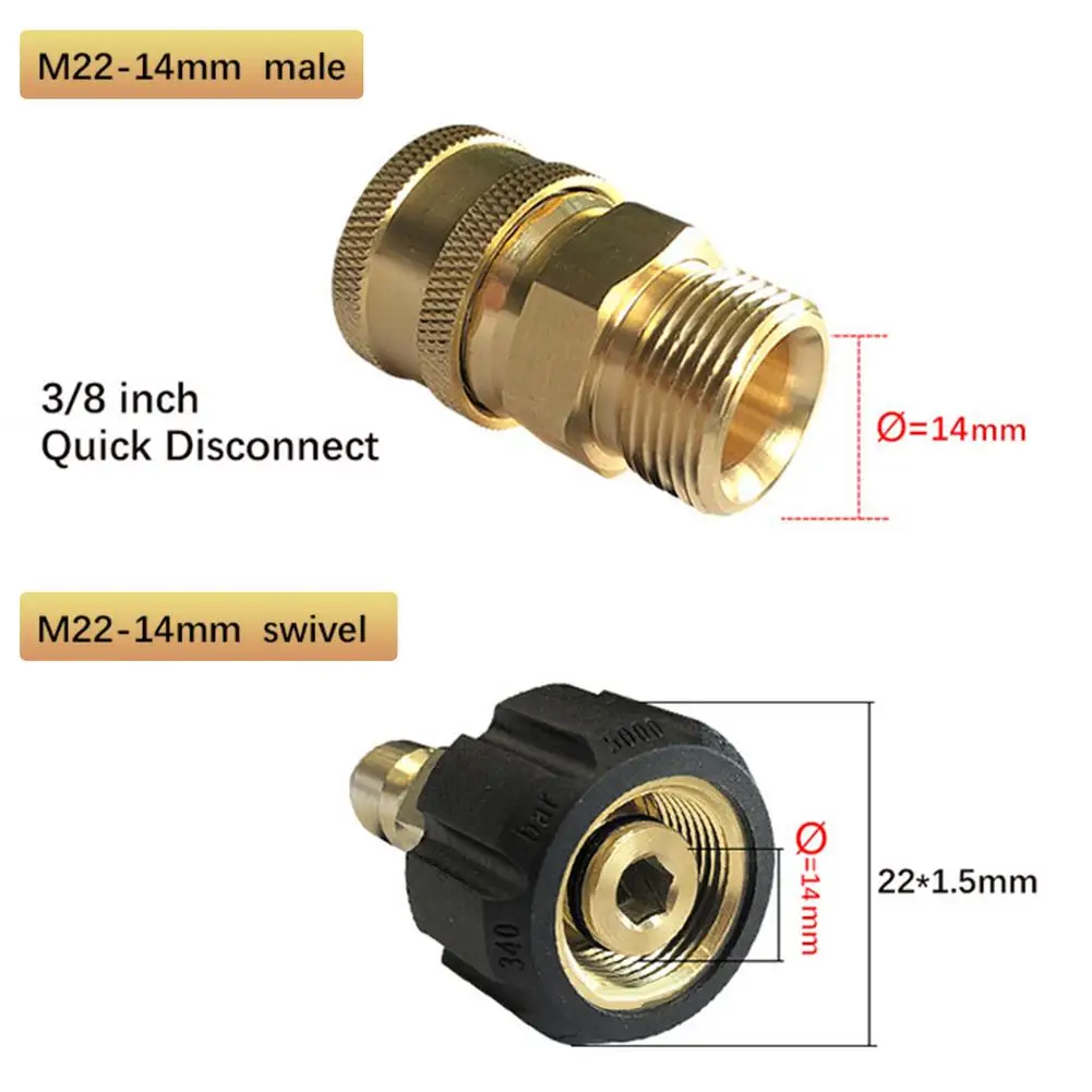 M22 14mm to 1/4 I Mingle Pressure Washer Adapter Set Quick Connect Gun to Wand 