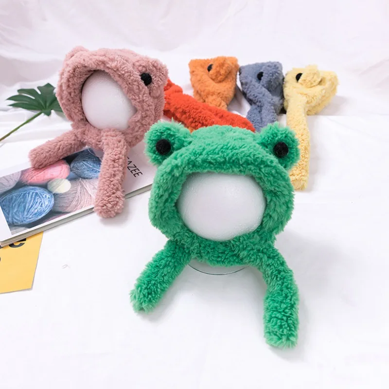 Новинка, зимняя теплая шапка для маленьких девочек и мальчиков, лидер продаж, шапка для малышей, шапки с милыми глазами лягушки, плюшевая шапка, 6 цветов