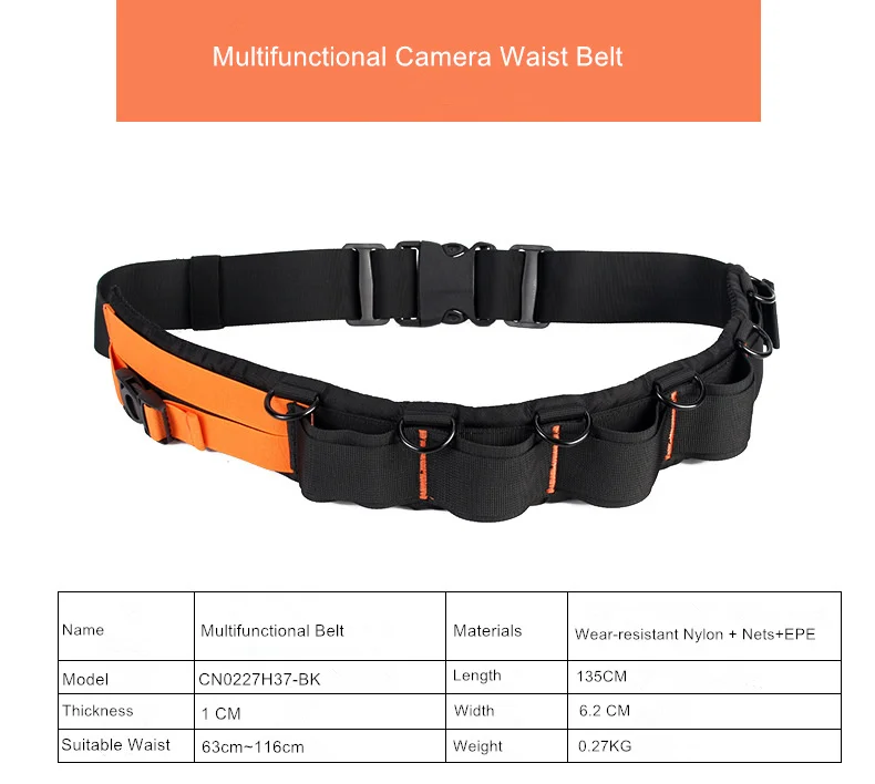Multifunctional Nylon Camera Waist Belt Adjustable Camera Photography Accessories Strap Soft Padded Lens Holder