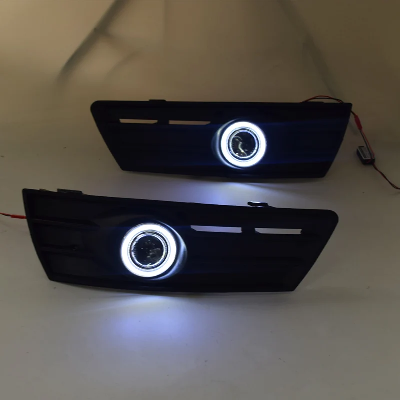 

YUANEN Innovative COB angel eye led daytime running light DRL + halogen Fog lamp + Projector Lens for volkswagen passat cc