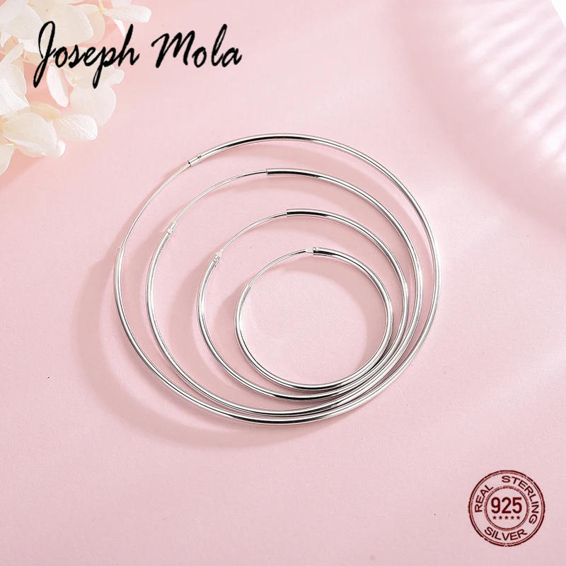 Joseph Mola S925 Silver Earring Round Circle Hoop Earrings for Women Simple Style Fine Jewelry Large | Украшения и аксессуары