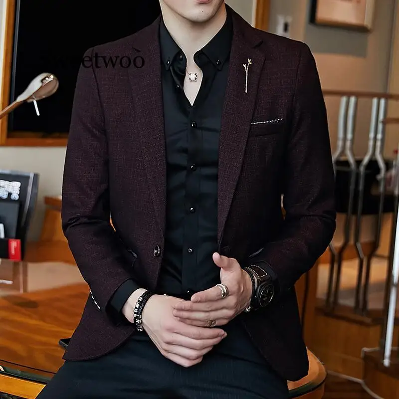 Spring Men's Plaid Blazer Fashion Business Casual Men's Slim Suit Jacket Large Size Casual Banquet Wedding Party Club Dress 5XL
