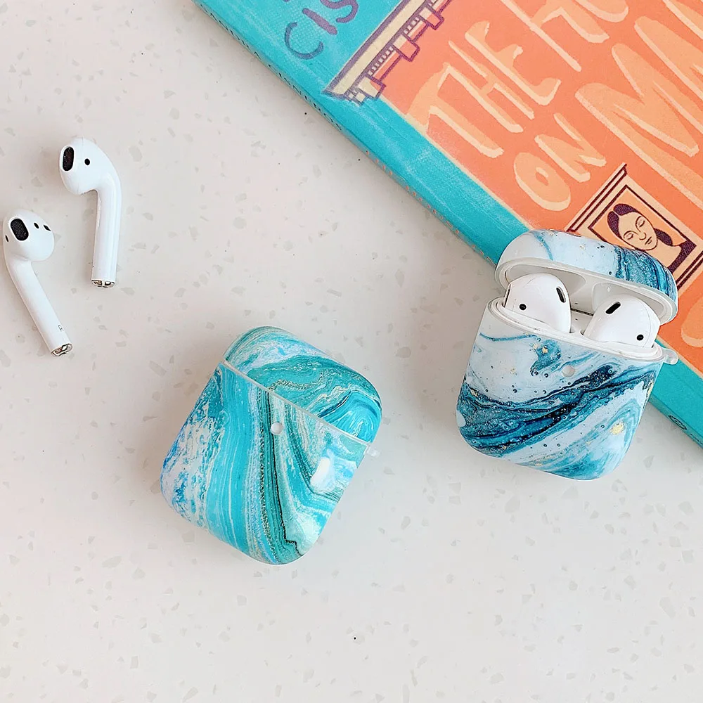 

Blue Sea Headset Case For Apple AirPods 2 1 Marble Cute Case Cover for Airpod Shell Soft Headphone Air Pods Protective Case Gift