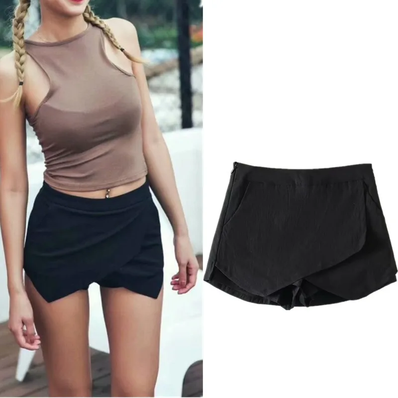 

2018 Summer New Style High-waisted Fashion-Elasticity Shorts Irregular High-waisted Sheath Slim-Fit Pants Skirt Women's J8175