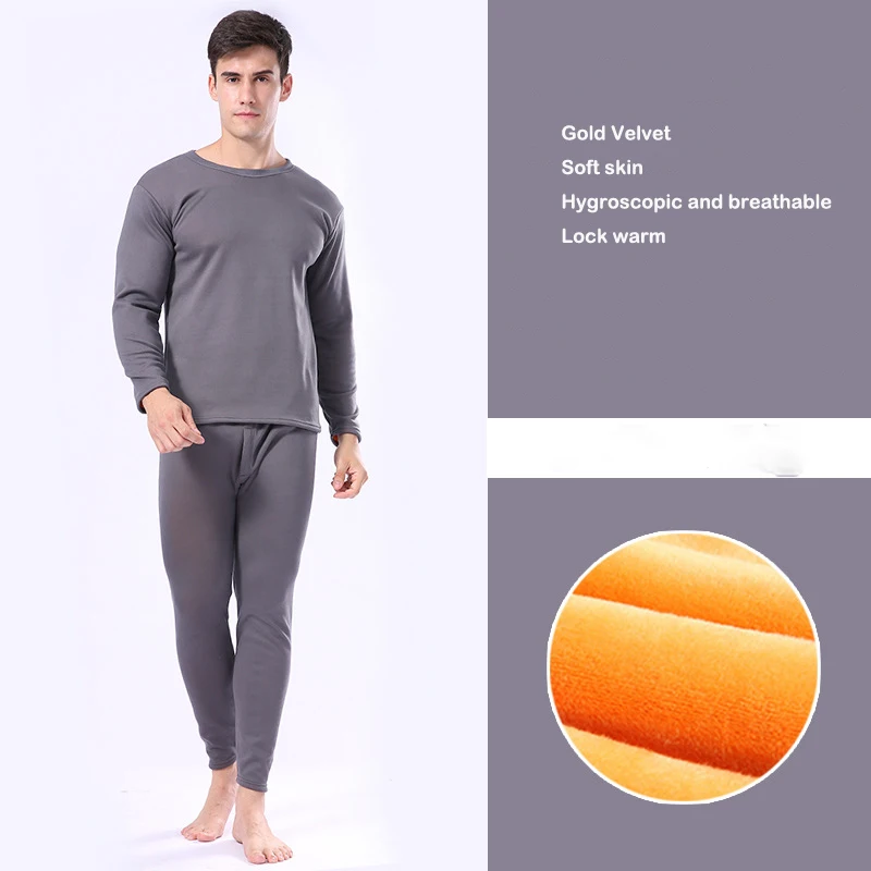 Men Deep Gray Термобелье для женщин и мужчин, зимний теплый базовый слой, флисовая подкладка, бархатный плотный комплект одежды, мягкая кожа - Цвет: Men Deep Gray