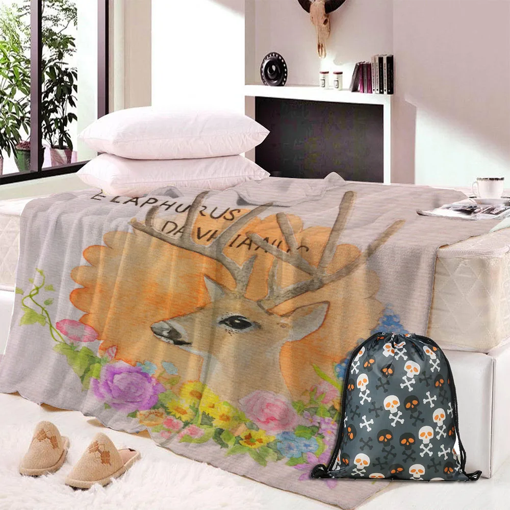 

Custom DIY Printing Microfiber Bed Blanket Butterfly Gothic Throw Blanket for Adults Elk Tribal Skull Home Textiles manta
