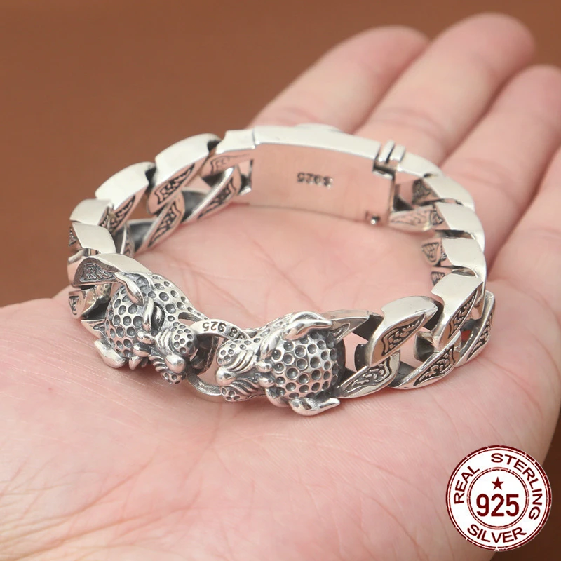 

S925 sterling silver men's bracelet personality fashion classic jewelry punk style double leopard head shape 2018 new send lover