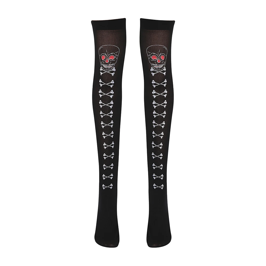 Women's Over Knee Long Socks Skull Thigh Highs Sock Halloween Cosplay Stockings