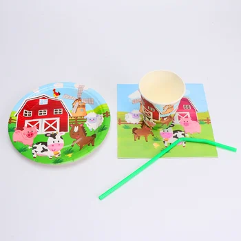 

62pcs Farm Theme Party Supplies Tableware and Banner Set Dessert Table Decorations Birthday Party Kit
