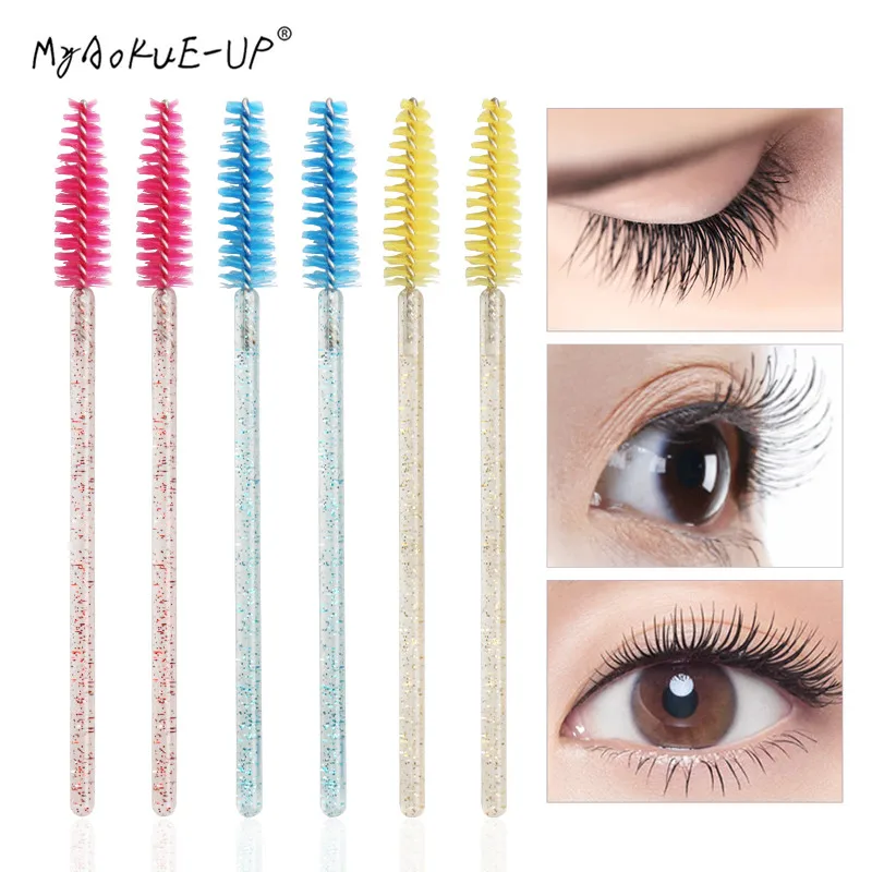 50 pcs Cosmetic Eyelash Brush Crystal Mascara Wands Applicator Diamond Eyelashes brushes Disposable Make Up brushes Tools