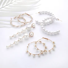 Mode surdimensionné simulé perle boucles d'oreilles pour femmes 2019 nouveau grand géométrique rond boucle d'oreille femme mode bijoux Brincos(China)