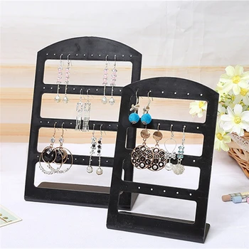 

Hot Plastic Portable 24 Holes Earrings Ear Studs Display Stand Black/Clear Jewelry Organizer Box Packaging & Display