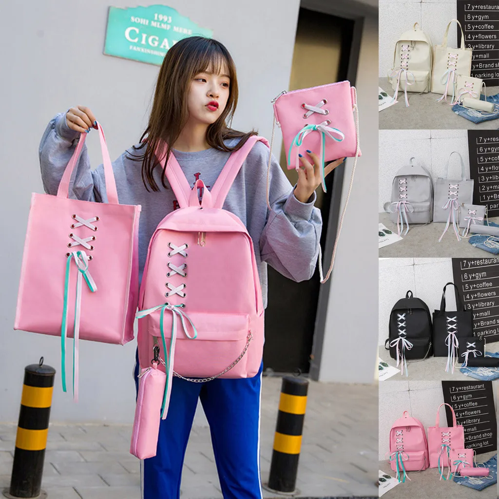 

Women Backpack Canvas Backpacks Female Backpack School Bag For Teenage Girls Casual Backpacks Outdoor Travel Bags 4-Piece Set