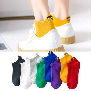 

1 Pair Candy Color Kawaii Women Sock Happy Fashion Ankle Girls Female Cotton Embroidered Expression Funny Socks