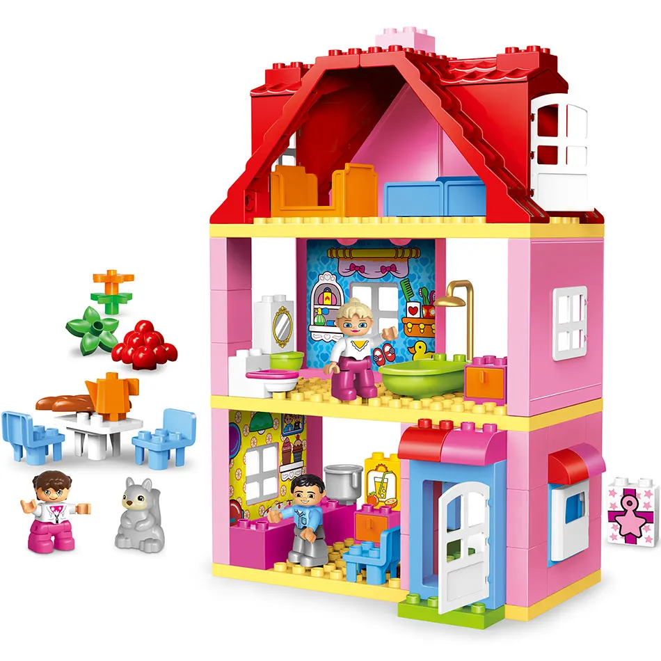 

Duplos Friends Pink City Girl Princess Figure Family House Colourful Kids Building Block Educational Baby Toys Gift for 10505