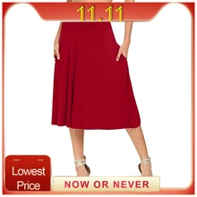 Женские базовые однотонные юбки, эластичные, высокая талия, с расклешенными карманами, трапециевидная юбка, гладкий материал, женские джинсы