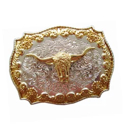 Cabeça de touro com design dourado ocidental rodeo masculino acessórios de fivela presente