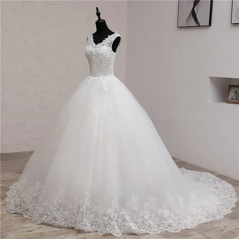 Lace Embroidery 2021 Spring Africa Style  Wedding Dress Long Train Sweet Elegant Plus Size Vestido De Noiva Bride V Neck 7 4