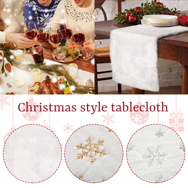 

Rectangle Table Runner Jacquard Snow Pattern Plush Soft Tablecloth White Dresser Table Flag Dinner Table Cover Xmas Decor