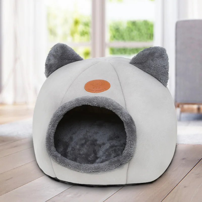 Grey Милый домик для кошек, моющаяся внутренняя кровать для кошек, дизайн, милый домик для головы кошки, маленькая кровать для собак, 360 градусов, теплый домик для кошек, маленьких собак - Цвет: Grey