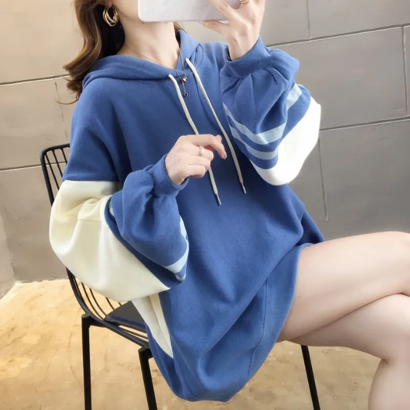  Oversized Hoodie Harajuku Hoody Contrast Color Hoodies Women Autumn Women's Sweatshirt Streetwear C