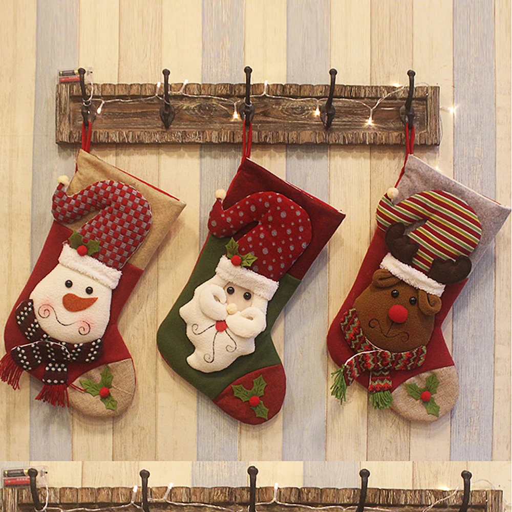 FAROOT Christmas Stocking Sack Gift Decoration 3D Santa Snowman Reindeer Candy Bag Gift
